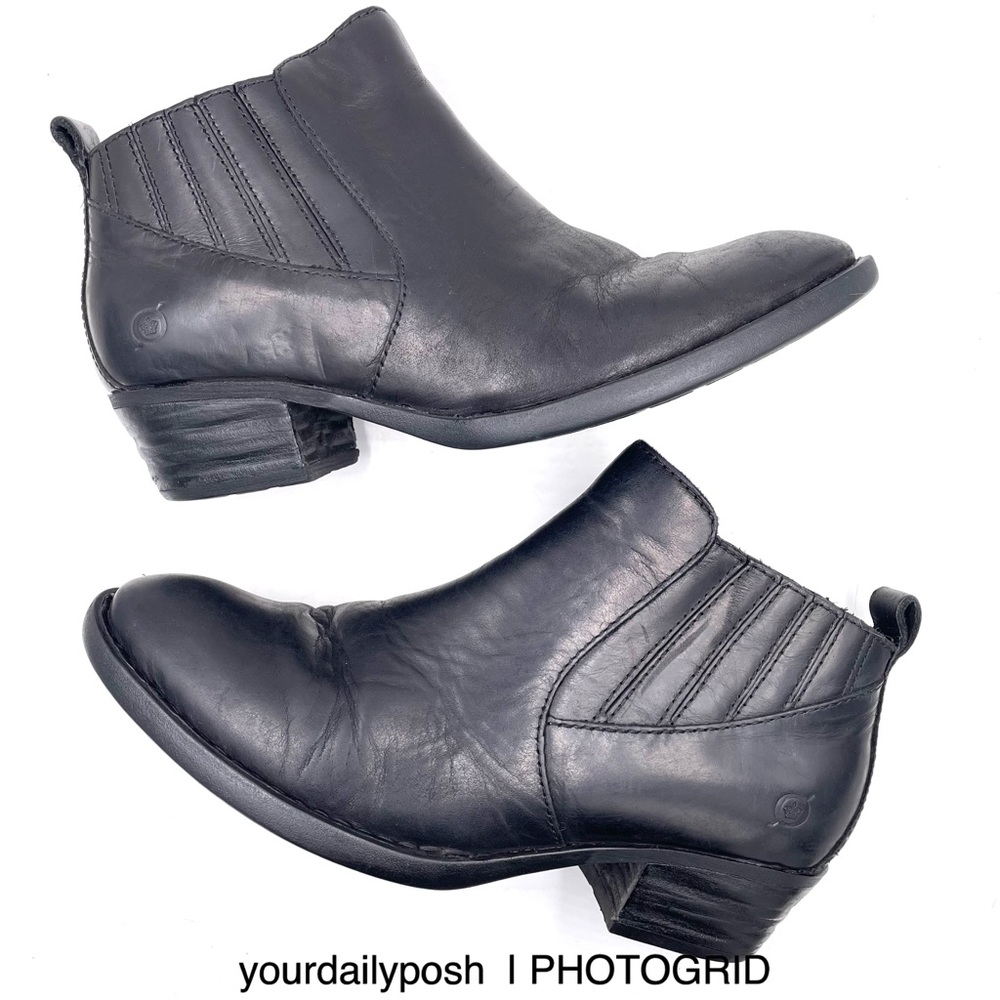 Born black leather Beebe block heel western ankle boots US 8M